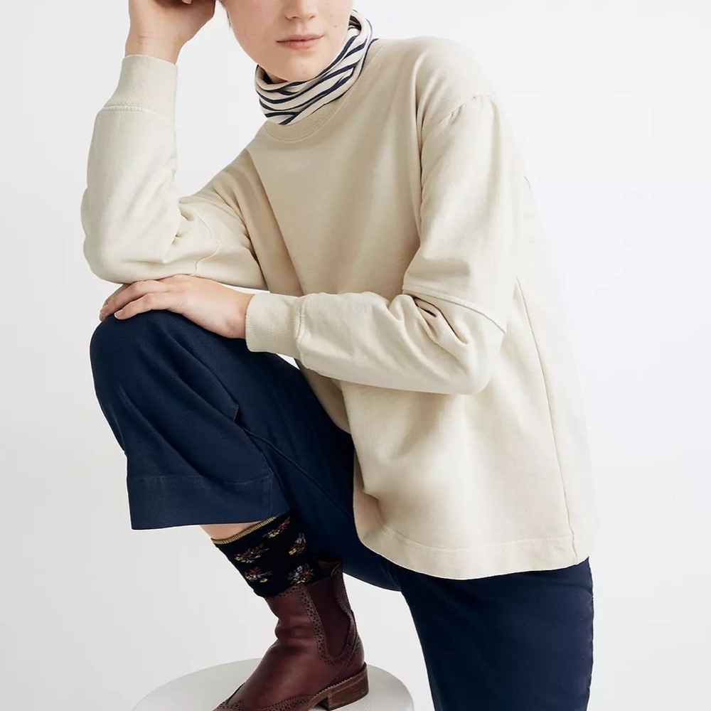 NWT Madewell Rivet & Thread Seamed-Sleeve Sweatshirt in Cream